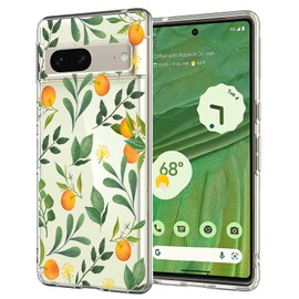 Unov Compatible with Pixel 7 Case Clear with Design Soft TPU Shock Absorption Slim Embossed Pattern Protective Back Cover for Pixel 7 6.3inch (Citrus Flavors)