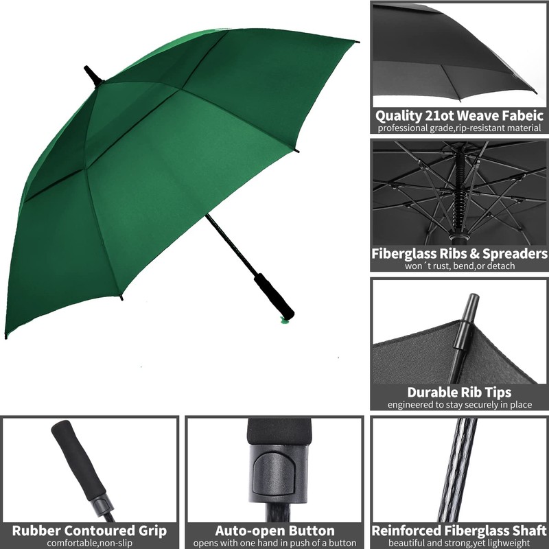 MRTLLOA 72 Inch Automatic Open Green Golf Umbrella, Extra Large