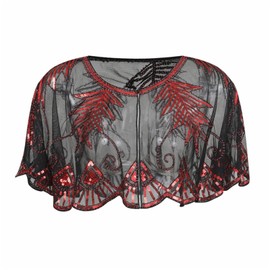 GIBZ Sequin Scarf and Wraps for Women Elegant Evening Cape Soft Cardigan 1920s Vintage Stole, black red