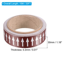 PATIKIL Flow Arrow Tape, Polyethylene Pipe Marking Sticker with Reflective Strips, Waterproof & Heat Resistant, for Pipe Flow Directional Identification, 1.2 inch x 33 ft, Brown/White