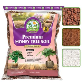 DUSPRO Recycle Money Tree Soil Indoor, Premium Coco Coir Perlite Mix and Pine Bark for Money Tree, Ideal Money Tree Soil for Healthy Growth and Nourishment (2 Quarts)