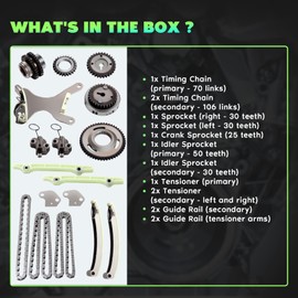 SCITOO TKMI047L Timing Chain Kit Tensioner Guide Rail Sprocket Crank Sprocket Idler Sprocket fits for Jeep COMMANDER Mitsubishi RAIDER Dodge Ram 1500 4.7L SOHC VIN P N NGC Design