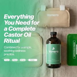 Paquete de aceite de ricino para desintoxicación del hígado, paquete de algodón orgánico con 1 envoltura reutilizable, 2 franelas de algodón, paquete 