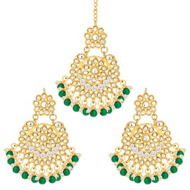 Aheli Indian Designer Traditional Dangle Earrings with Maang Tikka Set Ethnic Wedding Party Wear Fashion Jewelry Gift for Women