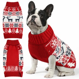 Christmas Dog Sweaters for Small Large Dogs Girl, Soft Warm Pup Dogs Shirt, Turtleneck Dog Sweaters for Medium Large Dogs, Double Knitting Collar for Outdoors Playing, Warm Dog Cat Clothes Deer M