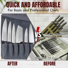 Leaflite Leather Knife Roll Bag – Chef Knife Bag with 14 Pockets – Durable Canvas & Leather Knife Roll for Professional Chefs – Portable Knife Storage Case
