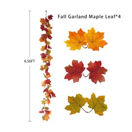 JULLIZ 4 Pack Fall Garland Maple Leaf, 26.24Ft Hanging Thanksgiving Decor Artificial Autumn Garland for Wedding Home Fireplace Party Autumn Decoration