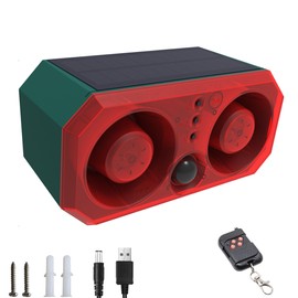 QXMH Solar Motion Sensor Alarm Outdoor: Motion Sensor Dog Barking Sound with 2 * 130db Noise Maker & 13 Sounds, Support Recording & Volume Adjustable, Dog Barking Alarm for Home Security (1 Pack)