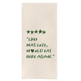 DOTAIN Funny Kitchen Towels,Chef was Cute Would Eat Here Again Waffle Weave Dish Towel Cloth Decor,Funny Kitchen Decor,Funny Kitchen Towels,Chef Gifts(Green 24x16inch)