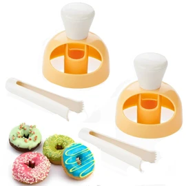 Donut Maker 2 Pack Plastic Donut Cutter Set with Dipping Pliers and Hole Punch for Frying and Baking (Yellow)