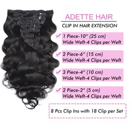 Adette Human Hair Body Wave Clip In Hair Extensions 24 Inch for Black Women 8Pcs 18 Clips