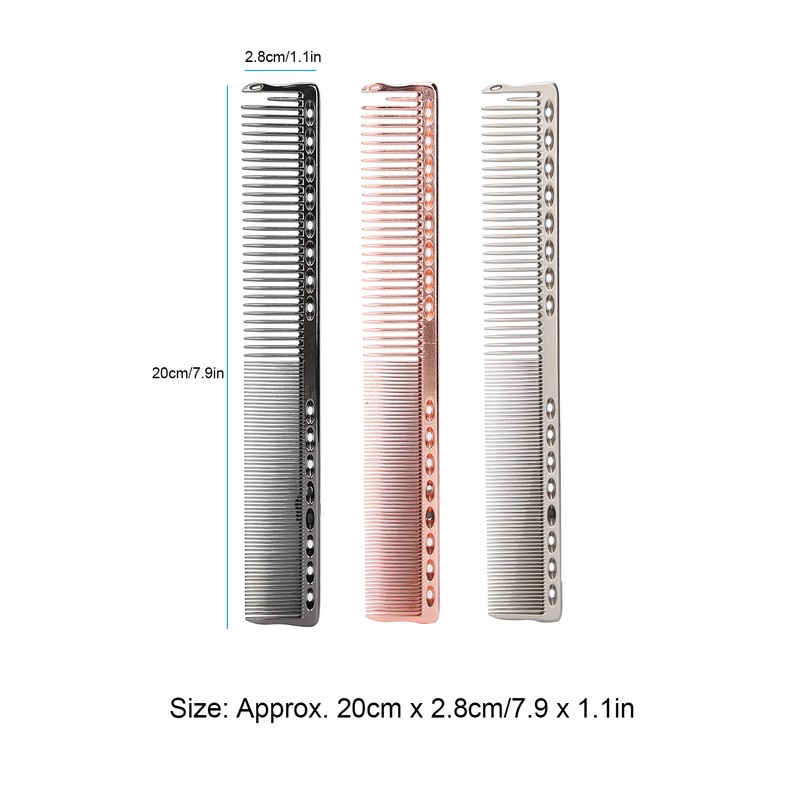 3pcs Space Aluminum Comb Set AntiStatic Wide Fine Tooth Hair