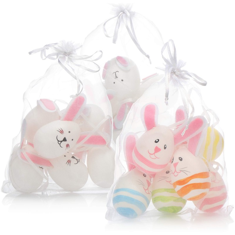 com-four® Easter Eggs in Bright Colours and Designs with Ribbon