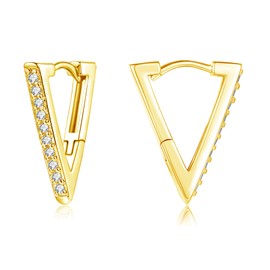 Cangall Silver Hoop Earrings for Women, 925 Sterling Silver Triangle Hoop Earrings, Hypoallergenic Earrings Gold, Minimalist Fashion Dainty CZ Triangle - Shape Silver Geometric Huggie Hoop Earrings