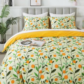HoneiLife Duvet Cover Queen Size - Cotton Comforter Cover Floral Duvet Cover Sets 3-PC, Wildflower Duvet Cover with Zipper Closure & Corner Ties, Botanical Comforter Cover Sets, Fruit