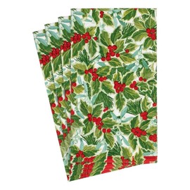 Caspari Holiday Holly and Mistletoe Christmas Paper Guest Towel Napkins - 15 Per Package