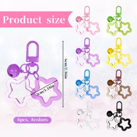 Trinkrittey 8 Pcs Star Keychain Cute Star Pendant Keyring Candy Color Acrylic Pentagram Key Chain Purse Bag Charms Key Ring Cute Stars Bell Keychains Pendant Keychain Clip for Women Men Car Keys