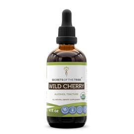 Secrets of the Tribe Wild Cherry USDA Organic | Alcohol Extract, High-Potency Herbal Drops | Made from 100% Certified Organic Wild Cherry (Prunus Serotina) Dried Bark 4 oz