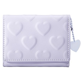 Sminra Womens Wallet Small Trifold Slim Leather Cute Wallet Cash Pocket with Heart chain Coin Purse ID Window Card Holder for Girls and Ladies (Purple)