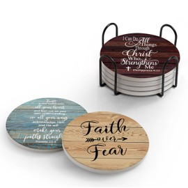 Hoomey Set of 6 Absorbent Drink Coasters with Bible Verses, Ceramic Coasters with Cork Backing for Table Protection, Christian Gifts