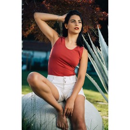 Evoni Women's Cotton, Sleeveless, Opaque Tank Top - bordeaux, size: l