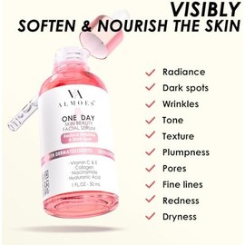 AA almoes Sérum Almoes Con 20 De Vitamina C, Alfa Arbutina, Ácido Poliglutámico, Ácido Hialurónico, Vitamina E, Colágeno, Fórmula Minimizadora De