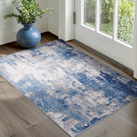 RELEANY Washable Area Rug 2'x3' Non-Slip Indoor Modern Abstract Low Pile Soft Carpet Rugs for Living Room Bedroom Home Entryway, Print Pattern, Blue Grey Navy Gray