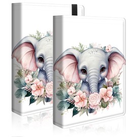 Photo Album 4x6 120 Pockets Photos with Strong Elastic Band, Small Mini Capacity Leather Photo Albums Slot for Family Wedding Boys Girls Anniversary Album 5x6.4 inch，Cute Little Elephant Flowers