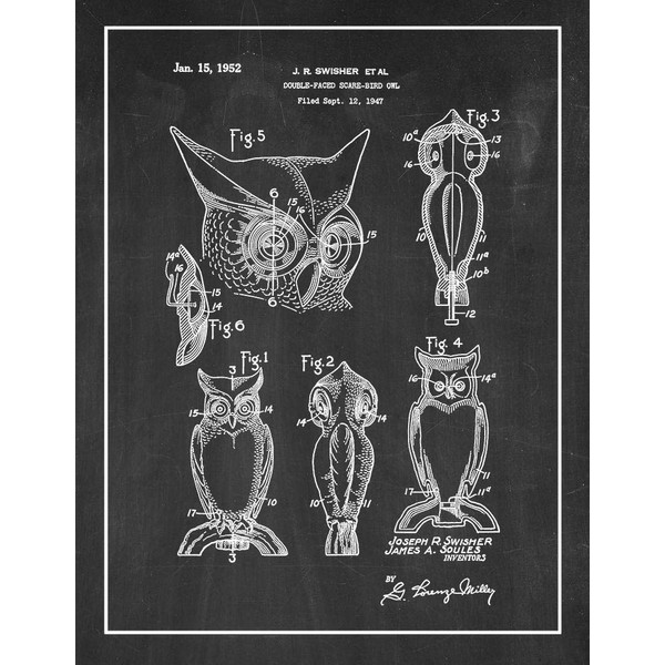 Double-Faced Scare-Bird Owl Patent Print Chalkboard with Border (11" x