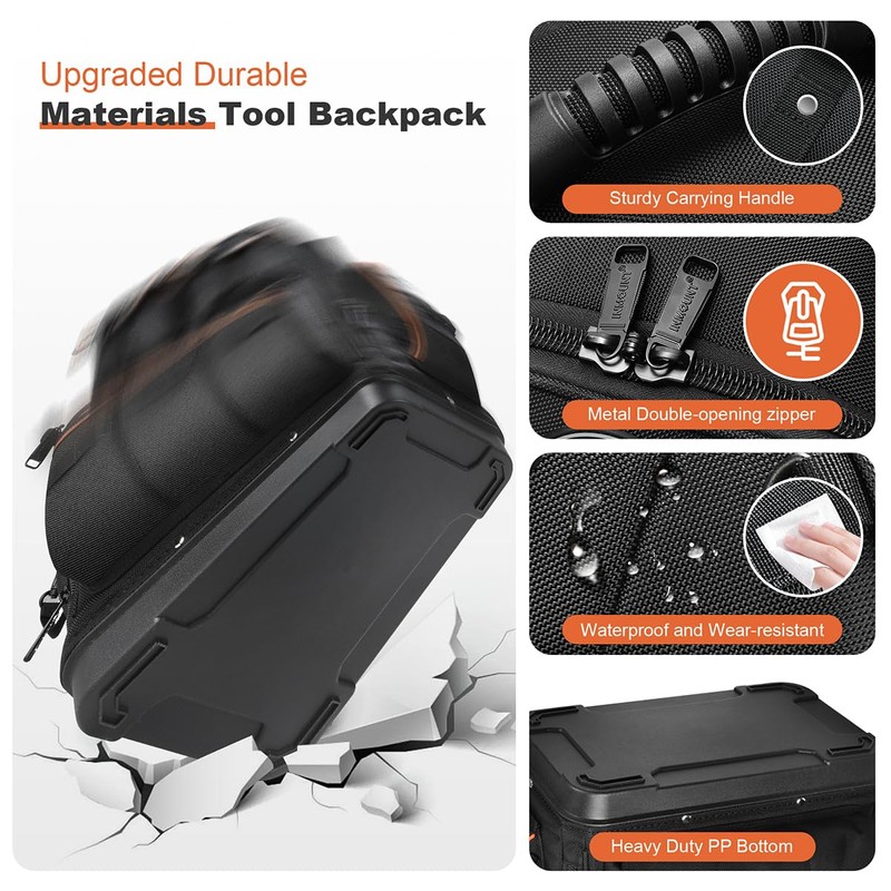 Backpack Tool Bag - LOKASS Tool Backpack Heavy Duty Tool