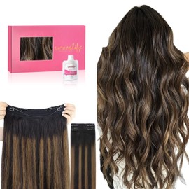 WENNALIFE Wire Hair Extensions (Increase 50% Lifespan) Real Human Hair 12 inch 100g Balayage Natural Black to Chestnut Brown Remy Real Hair Extensions Invisible Wire Human Hair Extensions Fish Line