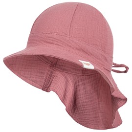 Smarilla Peaked Cap Baby Hat Girls with Neck Protection Summer Muslin, bordeaux