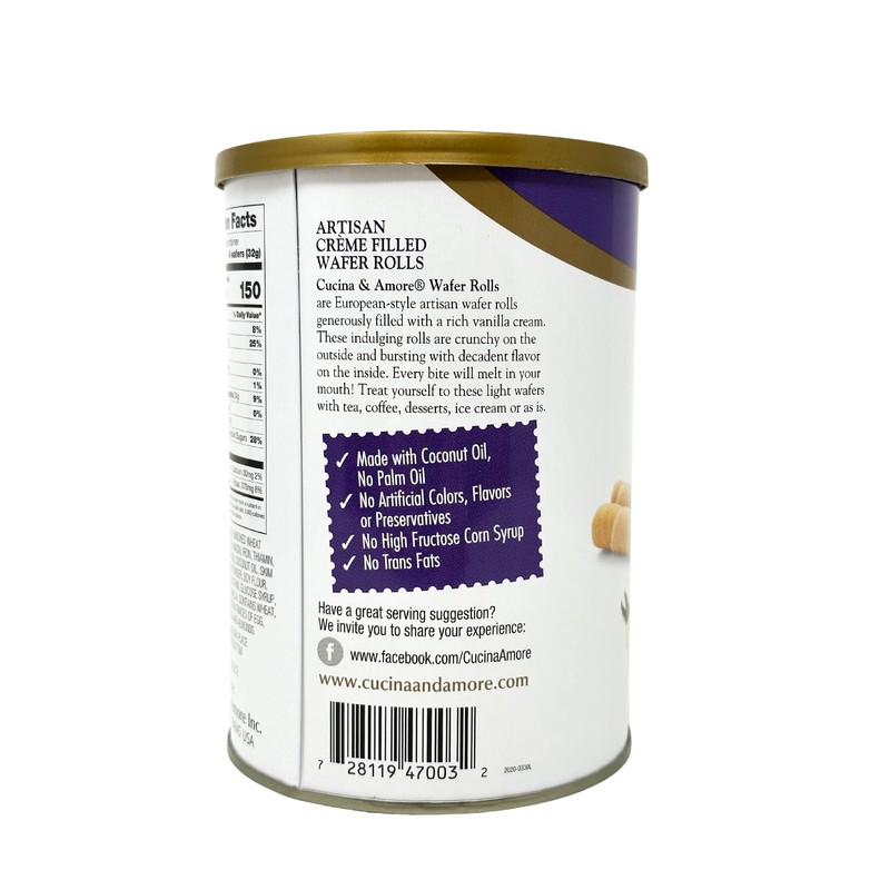 Cucina & Amore Crème-Filled Wafer Rolls, European Artisan Style, Made