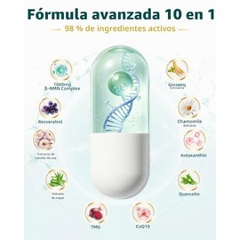 Suplemento NMN – Suplemento NAD 10 en 1 con quercetina y glutatión | TMG | Resveratrol – Alternativa NMNH – Aumenta la energía celular y el nivel de N