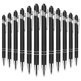 Ballpoint Pen with Touch Pen Pack of 12 Stylus Pen 2 in 1 Capacitive Stylus Pens Retractable Ballpoint Pen for Universal Touchscreen Devices 1.0 mm Black Ink (Black)