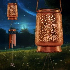 Wind Chimes for Outside 41" Hummingbird Solar Wind Chimes Outdoor Metal Hanging Solar Lantern with Windchime, Garden Decor for Patio Yard Backyard, Outdoors Gifts for Women Grandma