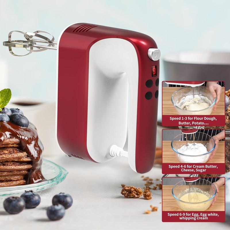 Yomelo 9-Speed Digital Hand Mixer Electric, 400W Powerful DC Motor,