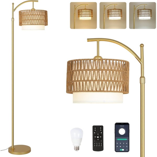 ROCKRAIN Modern Arc Floor Lamp: Dimmable LED Standing Lamp with