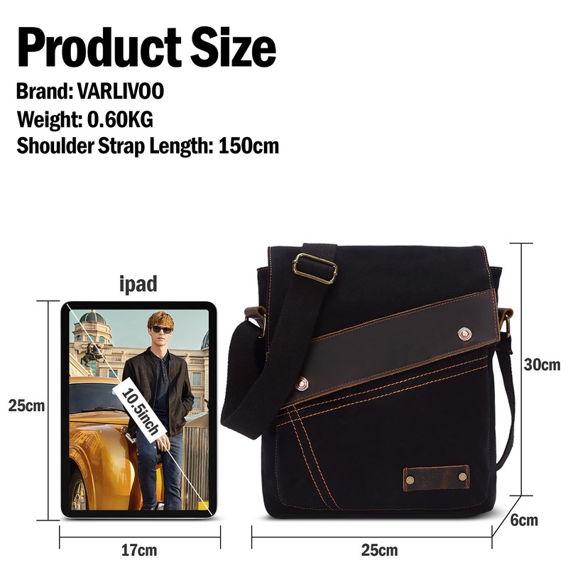 VARLIVOO Retro Men's Shoulder Bag Messenger Bags Work Bag Messenger