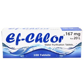 Ef-Chlor 167 Mg Water Purification Tablets Each Tablet Purifies 20 liters Makes Water Purified for Drinking While Camping & Hiking 100 Tablets 3 Years Shelf Life