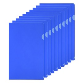 PATIKIL L Type Folders 10 Pack A4 Plastic File Project Pockets Clear Paper Document Jacket Sleeves for Office, Dark Blue