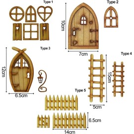 Tnyvm 6Pcs Wooden Fairy Garden Door, Blank Door Unfinished Elf Window Fairy House and Windows Ornaments Tree Statues for Tree Trunk Yard Decoration, Buildings and Structures, Outdoor Décor