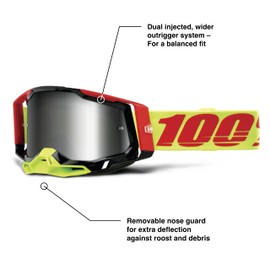 100% Racecraft 2 Mountain Bike & Motocross Goggles - MX and MTB Racing Protective Eyewear (Wiz - Mirror Silver Flash Lens)