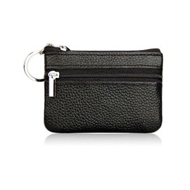 KGDUYC Key case, leather key case, men's leather key case, key bag, 2 zip compartments, leather key fob, car key fob with key case, black