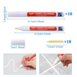 Emperoch 10 Pcs Tiles Grout Pens, White Grout Pen Repair Pen Set, Waterproof Marker Grout Restorer Pen with Pen Replacement Nibs, for Bathroom Kitchen Floor Tile Wall Lines