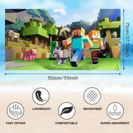 Miinnecraft Beach Towel, Microfibre Bath Towel Children's Bath Super Soft Absorbent Beach Blanket Portable Sauna Towel Camping Towels Lightweight Swim Bath Towel for Pool Swim Beach Yoga Camping
