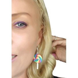 Colorful Rainbow Lollipop Dangle Earrings Sweet Lovely Swirl Lollipop Candy Pendant Drop Earrings Sugar Sweets Set for Women (Iridescent)