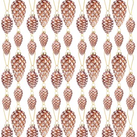 Sliner 48 Pcs Christmas Glass Pinecone Ornaments Glitter Xmas Hanging Ornaments Painted Christmas Tree Glass Ornaments 3 Sizes Holiday Pine Cone Pendants for Xmas DIY Crafts Wedding Fall Party Decor