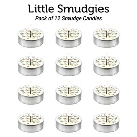 SOUL STICKS 12 Pack Little Smudgies Tealight Candles Smudge Candle for Cleansing House, Meditation, Chakra Healing | Made with Crystals and Herbs (White Sage)