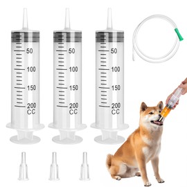 200 ml Plastic Curved Syringe, Pack of 3 Reusable Large Volume Plastic Syringe, Individually Wrapped Plastic Syringe with Sealing Cap, Syringe without Cannula for Science Laboratories Factories